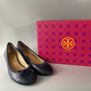 Tory Burch "Chelsea" Blue Leather Wedge Womens 8.5